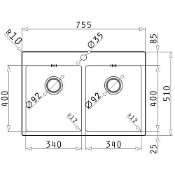 Zlewozmywak Pyramis ASTRIS 75,5x51 2B FM 101041901
